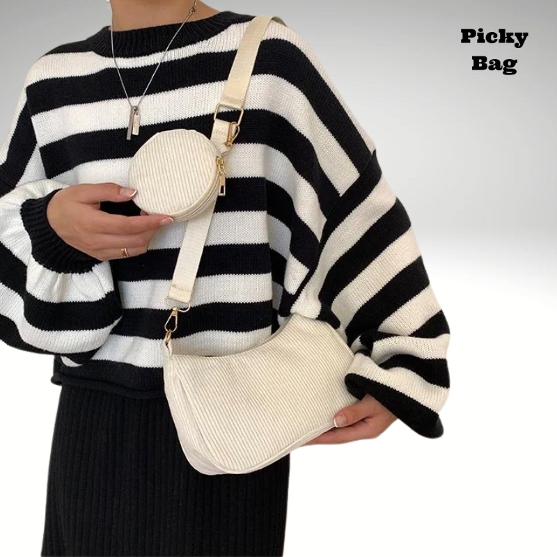 Sac velours côtelé blanc avec poche en plus
