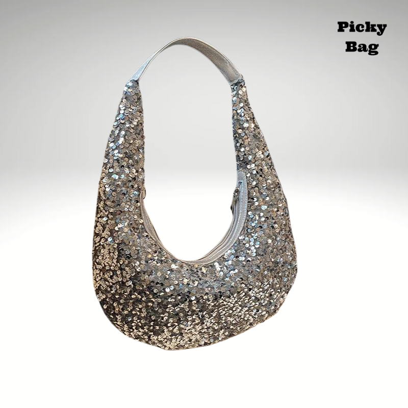 Sac à main banane style année 90 en sequin argenté