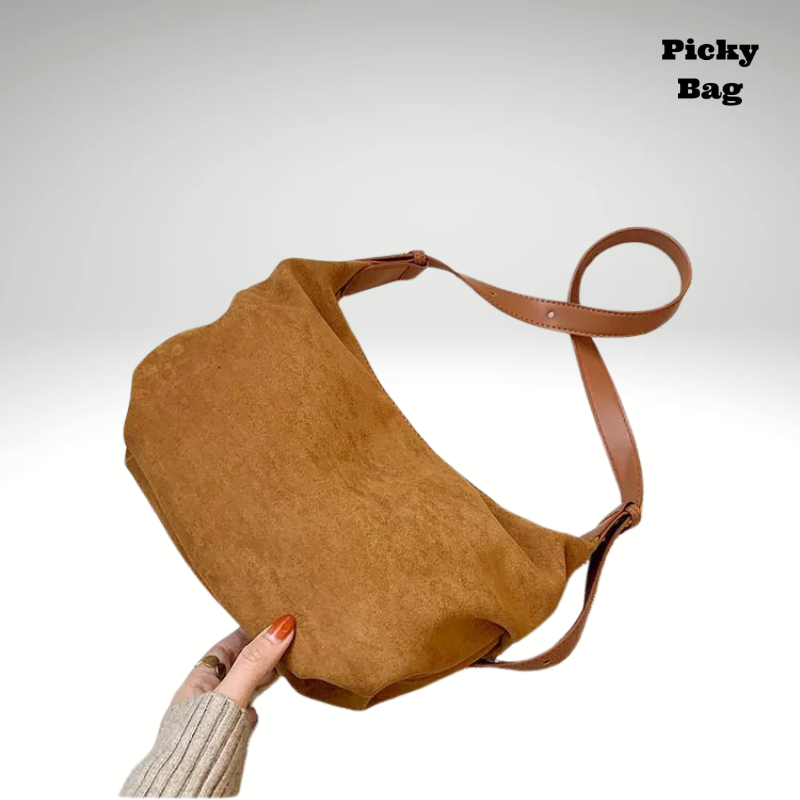 Sac banane femme cuir velours Camel