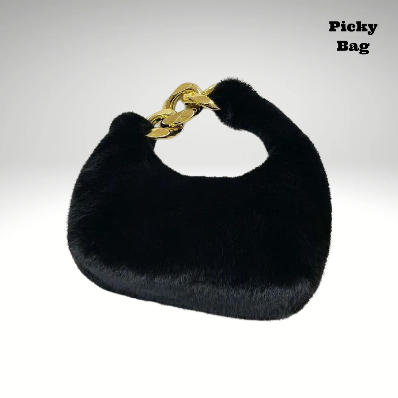 Sac banane femme peluche avec grosse chaine de couleur or