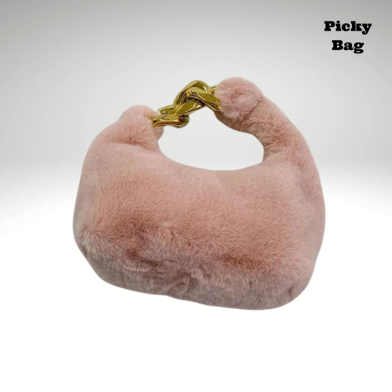 Sac banane femme peluche grosse chaine dorée