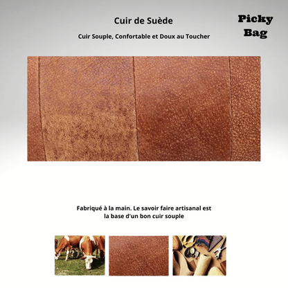 Cuir fait main picky bag pour le sac banane homme cuir suède marron