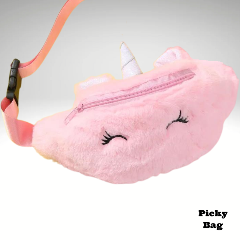 Sac banane licorne rose en moumoute pour jeune fille