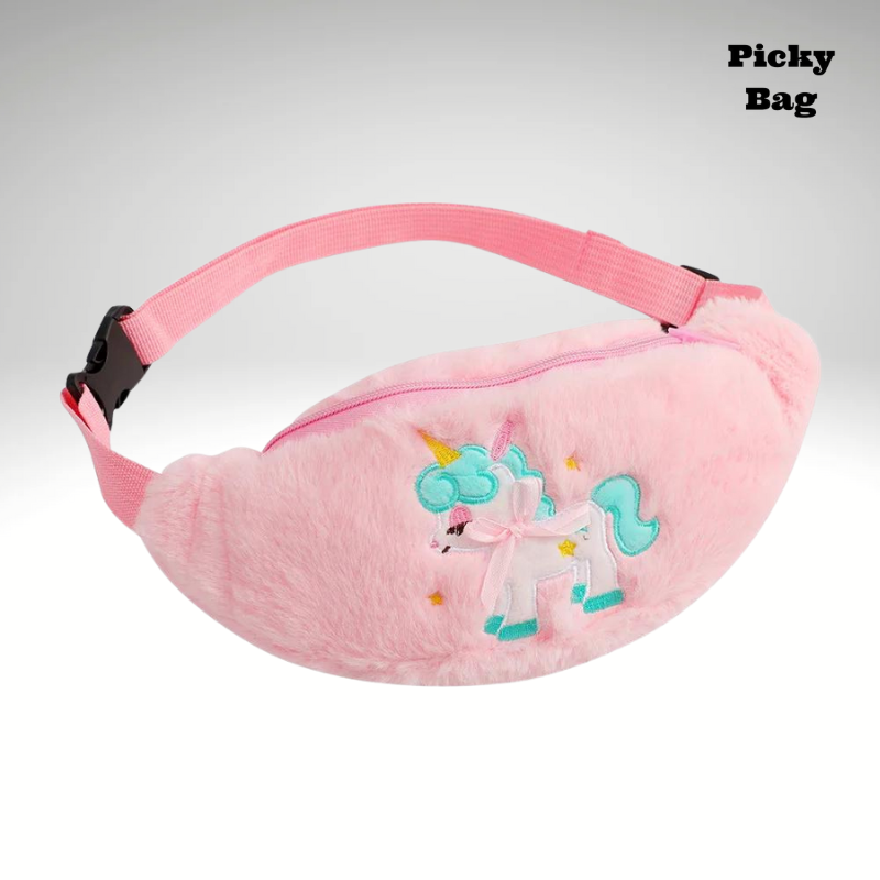 Sac banane licorne en moumoute rose pour fille