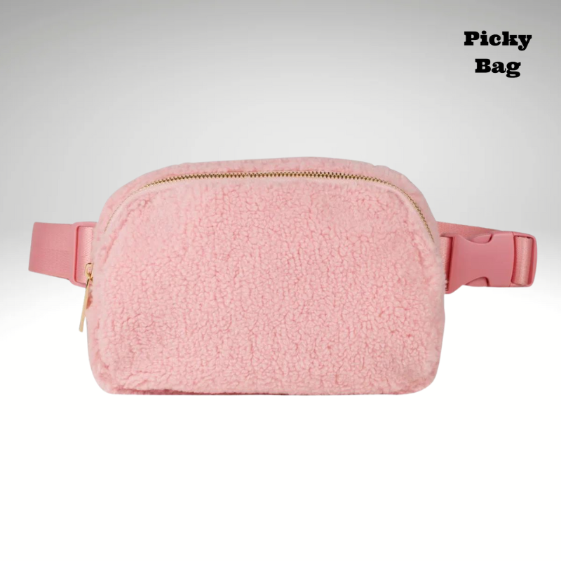 Sac banane moumoute rose forme carré