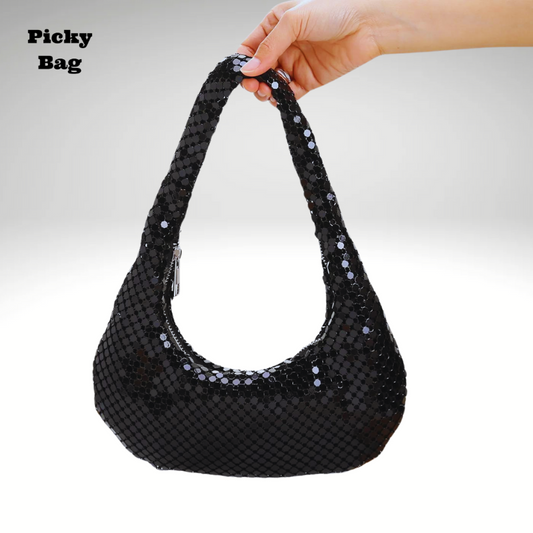 Sac banane sequin métallisé noir